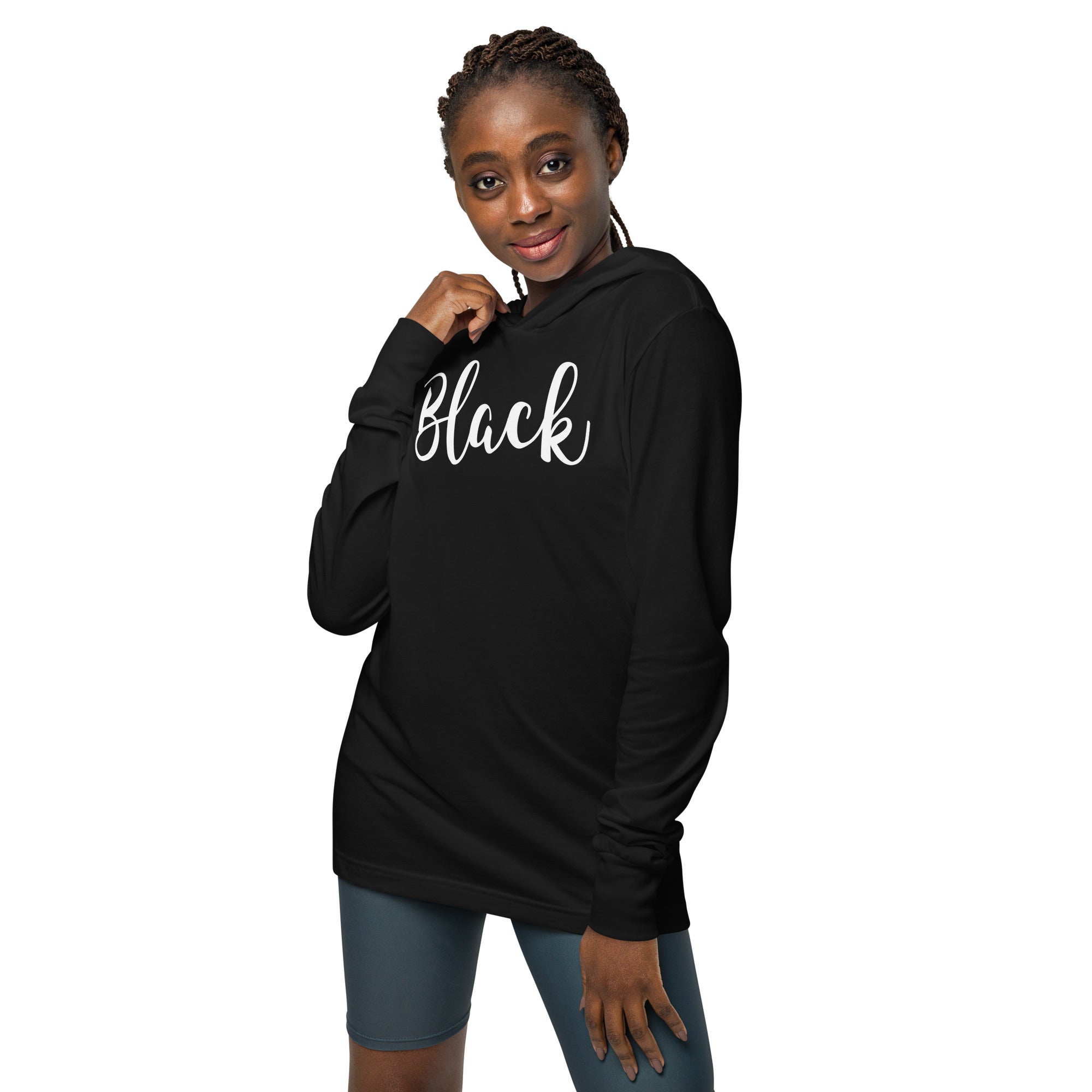 Black hooded hotsell long sleeve shirt